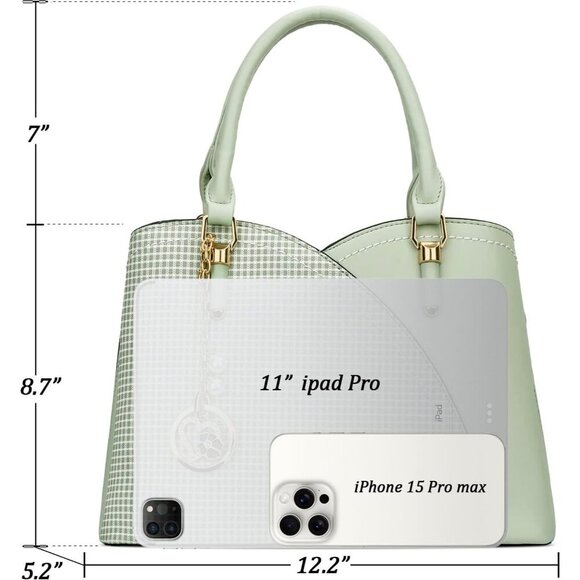 Women’s Green Triple Compartment Satchel Fashion Top Handle Shoulder Bag - Picture 5 of 6